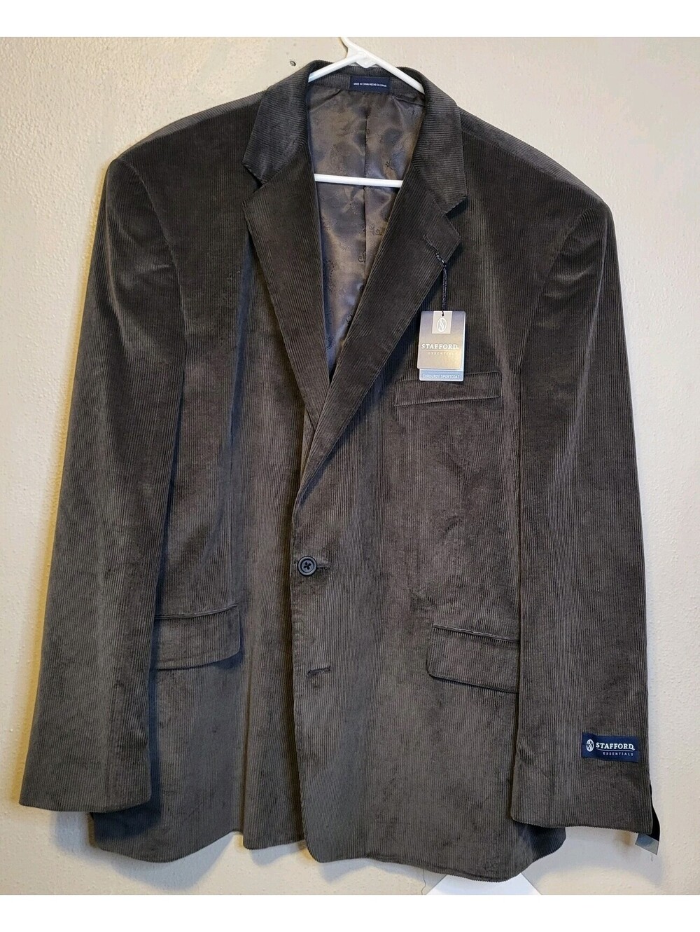 Stafford Mens Essentials Corduroy Sport Coat Blazer Gray 100 Cotton 50 REG NWT